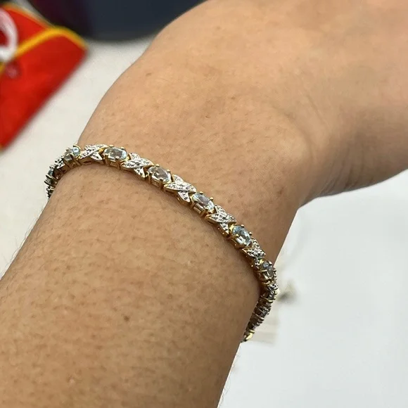 ✨ Vintage Sterling Silver & Gold-Plated Blue Gemstone Bracelet - Picture 2 of 16